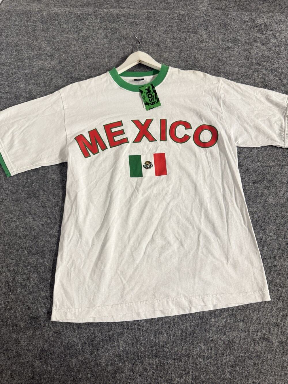 Mexico Shirt Mens Medium Moss Mexican Flag White Tee T Shirt Oversized N114